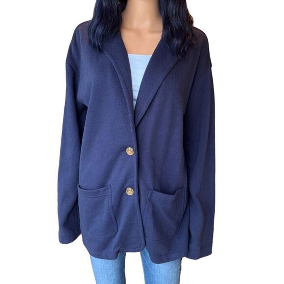 Caslon French Terry Blazer Navy Small NWT Knit Jacket Work Casual Oversized Fit - Picture 2 of 7